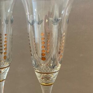 Gold-Accented Crystal Champagne Flutes by Nagel Germany
